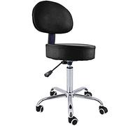 QUIRUMED Taburete con Respaldo, Base cromada, 5 Ruedas y elevación a Gas, Color Negro, Estructura metálica, Polipiel, Relleno Alta Densidad, Altura Regulable, hasta 150 kg