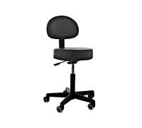 QUIRUMED Taburete con Respaldo, elevación a Gas, con 5 Ruedas, Color Negro, tapizado en Polipiel, Relleno de Alta Densidad, Altura Regulable, hasta 135 kg