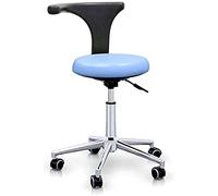 QUIRUMED Taburete con Respaldo ergonómico Profesional, Color Azul Claro, Estructura en Acero Inoxidable, Polipiel, Base con Ruedas, Asiento Regulable en Altura, hasta 120 kg