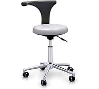 QUIRUMED Taburete con Respaldo ergonómico Profesional, Color Plata, Estructura en Acero Inoxidable, Polipiel, Base con Ruedas, Asiento Regulable en Altura, hasta 120 kg
