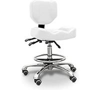 QUIRUMED Taburete hidráulico con Respaldo, Asiento reclinable y reposapiés, Color Blanco, tapizado en Polipiel, Acero Cromado, Antideslizante, Ergonómico
