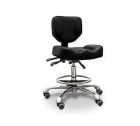 QUIRUMED Taburete hidráulico con Respaldo, Asiento reclinable y reposapiés, Color Negro, tapizado en Polipiel, Acero Cromado, Antideslizante, Ergonómico