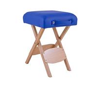 QUIRUMED Taburete Plegable de Madera con Asiento, Tapizado en Color Azul, Multiusos, Mesa Auxiliar, Reposapiés, Polipiel, Transportable, hasta 100 kg, 33 x 33 x 48