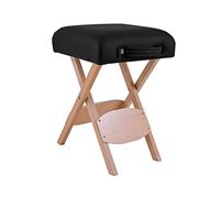 QUIRUMED Taburete Plegable de Madera con Asiento, Tapizado en Color Negro, Multiusos, Mesa Auxiliar, Reposapiés, Polipiel, Transportable, hasta 100 kg, 33 x 33 x 48