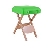 QUIRUMED Taburete Plegable de Madera con Asiento, Tapizado en Color Verde Pistacho, Multiusos, Mesa Auxiliar, Reposapiés, Polipiel, Transportable, hasta 100 kg, 33 x 33 x 48
