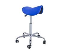QUIRUMED Taburete Pony 5 Ruedas, Base cromada, Color Azul, Tapizado en Polipiel, Regulable en Altura, Ligero, diseño ergonómico, Giratorio, hasta 150 kg