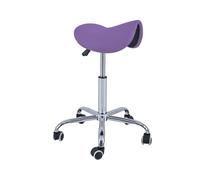 QUIRUMED Taburete Pony 5 Ruedas, Base cromada, Color Morado, Tapizado en Polipiel, Regulable en Altura, Ligero, diseño ergonómico, Giratorio, hasta 150 kg