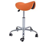 QUIRUMED Taburete Pony 5 Ruedas, Base cromada, Color Naranja, Tapizado en Polipiel, Regulable en Altura, Ligero, diseño ergonómico, Giratorio, hasta 150 kg