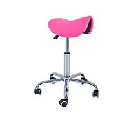 QUIRUMED Taburete Pony 5 Ruedas, Base cromada, Color Rosa, Tapizado en Polipiel, Regulable en Altura, Ligero, diseño ergonómico, Giratorio, hasta 150 kg