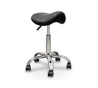 QUIRUMED Taburete Pony, Base cromada con 5 Ruedas, Color Negro, Ergonómico, Ligero, Altura Regulable, Relleno de Alta Densidad, Polipiel, hasta 150 kg