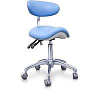 QUIRUMED Taburete Pony hidráulico Elite, Color Azul Claro, Multidisciplinar, Acero Inoxidable, Polipiel, Respaldo ergonómico, Acolchado Poliuretano, Altura Regulable
