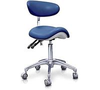 QUIRUMED Taburete Pony hidráulico Elite, Color Azul Marino, Multidisciplinar, Acero Inoxidable, Polipiel, Respaldo ergonómico, Acolchado Poliuretano, Altura Regulable