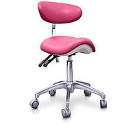 QUIRUMED Taburete Pony hidráulico Elite, Color Rosa, Multidisciplinar, Acero Inoxidable, Polipiel, Respaldo ergonómico, Acolchado Poliuretano, Altura Regulable