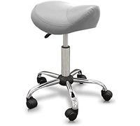 QUIRUMED Taburete Tipo Pony, Ergonómico, con Base de Acero, Color Plata, Tapizado en Polipiel, Altura Regulable, Asiento Acolchado, Ruedas giratorias, hasta 150 kg