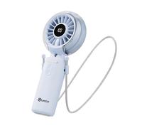 QUMOX Ventilador Portátil con Nebulizador, Mini Ventilador Recargable USB Plegable con Pantalla Digital de Batería, 3 Velocidades, Ventilador de Mano y Escritorio para Viaje, Oficina, Verano (Azul)
