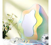 Qunclay Espejo acrílico Ondulado Arco Iris Irregular dopamina decoración del hogar 14.2 x 9.8 Pulgadas Groovy Vanity Ondulado sin Marco amorfo Tintado Espejo para Navidad, Sala de Estar, Dormitorio,