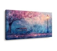 QUSAAOU Abstracto Árbol de cerezo banco farola PatróN Estilo Abstracto Pintura Cuadro Pared Lienzo Para Salon DéCor Dormitorio Oficina Pasillo Cocina BañO（Azul-30x60cm1 Enmarcado