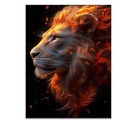 QUSAAOU Decorativos Modernos Perfil león melena hojas otoñales ardientes Las Decoraciones De Pared En Lienzo Son Adecuadas Para Salas De Estar, Comedores Y Oficinas（Naranja-30x45cm Sin marco