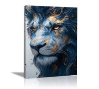 QUSAAOU Divertido Arte De Pared De BañO Perfil león arte salpicaduras gruesas azul oro Cuadros Para Salon Foto Con Lienzo Canvas Laminas Cuadro Dormitorio Decoracion Hogar Pared -20x30cm Enmarcado