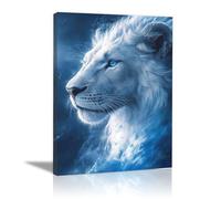 QUSAAOU Foto Con Lienzo Perfil león fondo texturizado humo azul hielo LáMinas Decorativas Grandes Para Pared Dormitorio,Arte De Pared De Animales Para Comedor, Pasillo Y BañO（Azul-20x30cm Enmarcado