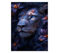QUSAAOU Lienzos Decorativos Pared León ojos azules flores moradas follaje otoñal Cuadros Decoracion Salon Modernos Lienzos Decorativo Pared Decoracion Lienzo Modernos（Azul-30x45cm Sin marco