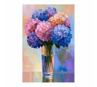 QUSAAOU Pintura texturizada hortensias recipiente vidrio transparente!Multicolor Arte Mural Oficina Casa Paredes Impresiones ArtíSticas Para Cama Comedor Pinturas Modernas Impresas -40x60cm Sin marco