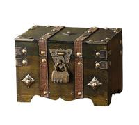 Qusinfc Caja de almacenamiento con cerradura de estilo antiguo con código de combinación seguro, baúl de madera de gran capacidad para joyas, coleccionables, madera, metal, baúl de almacenamiento