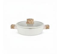 QUTTIN - Cacerola Ecook 24 cm con Tapa, Antiadherente Cerámica PFAS Free, Aluminio Reciclado, Sin Tóxicos, Apta para Inducción Gas Vitro Eléctrico Halógeno, Asas Detalle en Madera