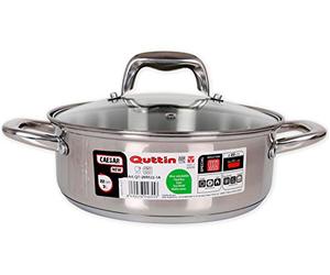 Quttin | Cacerola Profesional New Caesar de Inducción para Cocina y Horno | Cacerola Grande de Acero Inoxidable Antiadherente con Tapa de Cristal y Asas 22 cm/3 L | Apta para Todo Tipo de Cocinas