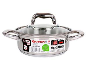 Quttin | Cacerola Profesional New Caesar de Inducción para Cocina y Horno | Cacerola Grande de Acero Inoxidable Antiadherente con Tapa de Cristal y Asas 18 cm/2 L Apta para Todo Tipo de Cocinas