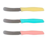 Quttin Cuchillo Untar Mantequilla Set de 3 Piezas. Ligero y Manejable con Hoja Afilada, Higiénico y Resistente. Mango Polipropileno en 3 Colores. Modelo Samba