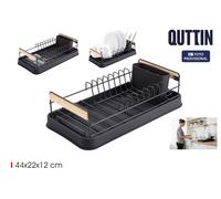 Quttin Escurreplatos de Metal con Bandejas y Asas de Madera