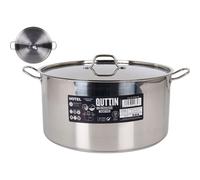 Quttin Hotel - Olla Profesional Induccion, Cocina y Horno, Tamaño Extra Grande, Acero Inoxidable Antiadherente, Tapa Cristal y Asas, Diametro 38 cm 21.5 litros