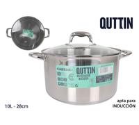 Quttin New Caesar - Olla Profesional Induccion, Cocina y Horno, Cacerola Grande, Acero Inoxidable Antiadherente, Tapa Cristal y Asas, 28 cm/7 L