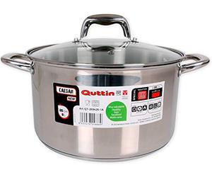 Quttin | Olla Profesional New Caesar de Inducción para Cocina y Horno | Cacerola Grande de Acero Inoxidable Antiadherente con Tapa de Cristal y Asas 26 cm/5 L | Apta para Todo Tipo de Cocinas
