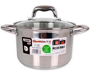 Quttin | Olla Profesional New Caesar de Inducción para Cocina y Horno - Cacerola Pequeña de Acero Inoxidable Antiadherente con Tapa de Cristal y Asas 20 cm/2,5 L Apta para Todo Tipo de Cocinas