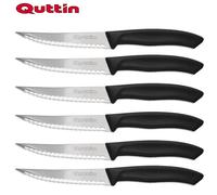 Quttin - Set 6 Cuchillos con Sierra de Mesa, Cuchillo Chuleteros y Cocina, Filo de 11 cm, Mango Negro Practico y Resistente, Acero Inoxidable, Utensilios de Cocina para el Hogar, para Todo Tipo de Jue