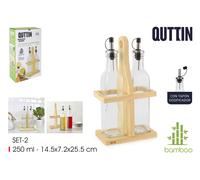 Quttin Set de 2 Aceiteras de Vidrio con Base de Bambú 250ml