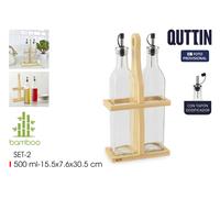 Quttin Set de 2 Aceiteras de Vidrio con Soporte de Bambú 500ml