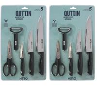Quttin | Set De 5 Cuchillos, Pelador Y Tijera Colección Nero - Set de Cuchillos Cocina - Set de Cuchillos Profesional - Set Cuchillos Calidad (Paquete de 2)