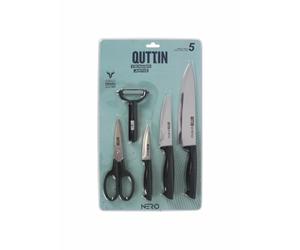 Quttin | Set De 5 Cuchillos, Pelador Y Tijera Colección Nero - Set de Cuchillos Cocina - Set de Cuchillos Profesional - Set Cuchillos Calidad
