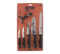 Quttin - Set de 6 Piezas de Cuchillo y Pelador Colección Nero - Acero Inoxidable de Alta Calidad, Ergonómico, Antideslizante, Versátil y Duradero