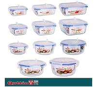 Quttin Set Recipientes Herméticos de Cristal Borosilicato para Alimentosn - 100% Sin BPA, Apto Horno y Microondas, Tapa Clip Anti-Derrames