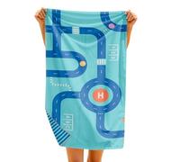 Quut Toalla de playa o piscina para niños con juego - Microfibra de secado ultra rápido, sin arena, compacta, ligera (calle, M - 140 x 70 cm)