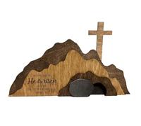 Quystetes Tumba Vacía Decoración de Pascua Escena de Resurrección y Cruces Juego de Decoración de Madera Tumba Bandeja de Pascua Kit de Paquete