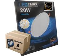 QWell® - 5 X Panel Downlight LED Redondo 20W | 20 cm. | 2200 LM 6000K | Extraplano Empotrar en Techo nergética Clase B | Vida útil 50,000 Hrs | Driver Incluido
