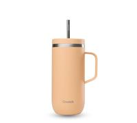 QWETCH - Cold Cup 600 ml con mango y pajita - 24 h helado y 12 h frío - Albaricoque - Botella térmica de acero inoxidable