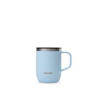 QWETCH - Taza isotérmica de acero inoxidable reciclada con asa, color azul pastel 350 ml - Taza isotérmica de café y té - 6h caliente y 12h frío - Tapón deslizante antisalpicaduras y compatible con