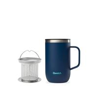 QWETCH - Taza Térmica con Asa e Infusor - Acero Inox Reciclado 470ml Azul Noche - Taza Café y Té Isotérmica - 6h Caliente & 12h Fría - Tapa Antiderrames - Termo Infusiones para Llevar