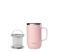 QWETCH - Taza Térmica con Asa e Infusor - Acero Inox Reciclado 470ml Rosa Pastel - Taza Café y Té Isotérmica - 6h Caliente & 12h Fría - Tapa Antiderrames - Termo Infusiones para Llevar